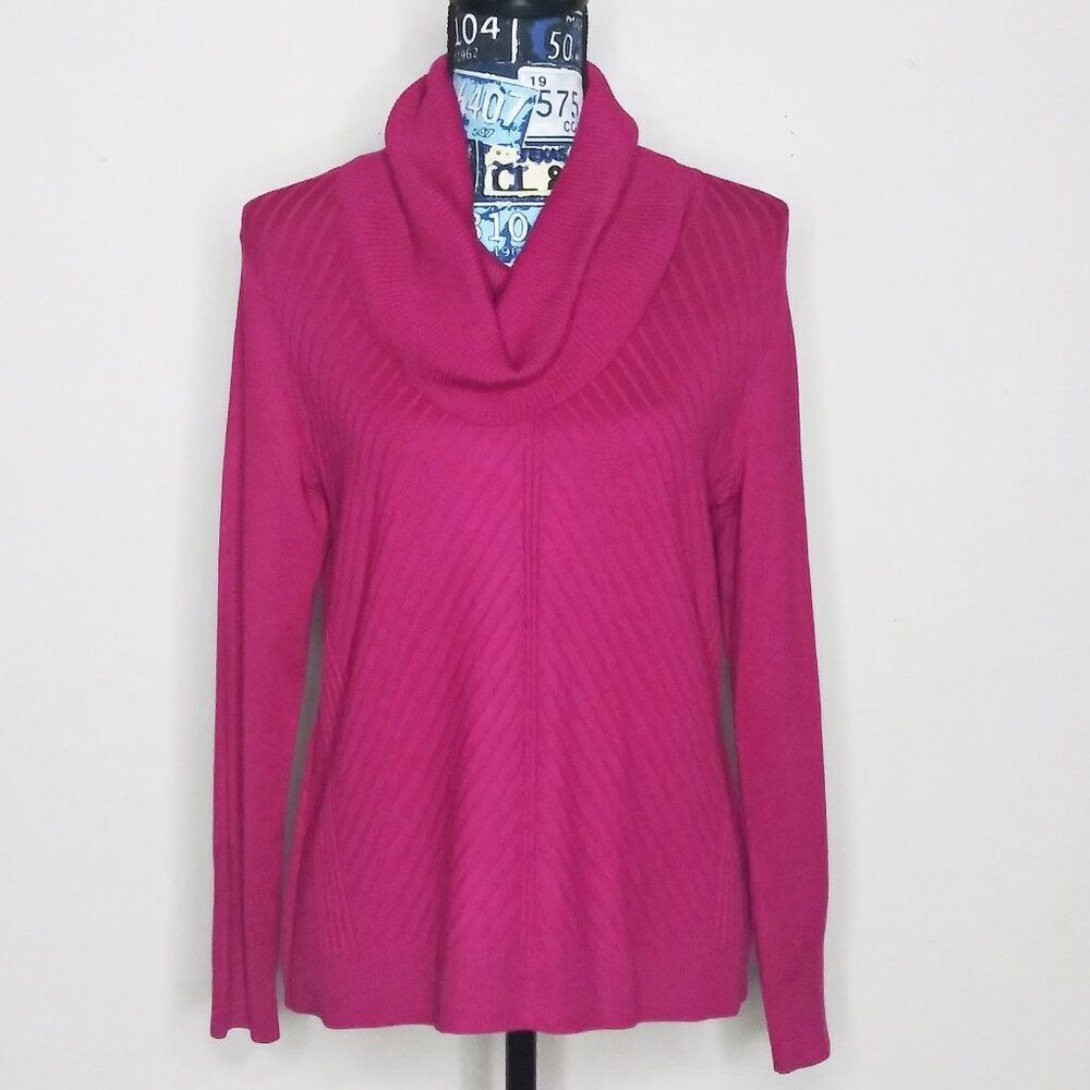 INVESTMENTS Petites Ribbed Knit Cowl Neck Sweater Pullover Fuchsia Pink Sz S NWT